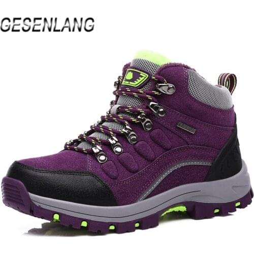 Winter Womens Hiking Shoes Outdoor Trail Trekking Climbing Genuine Leather Plus Fur Warm Comfortable Non-Skid Casual Snow Boots