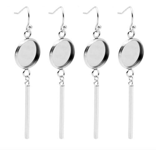 10pcs 304 Stainless Steel Tray Bezel Earring Hook Blank Setting Round Pendant Ear Base Findings For DIY Jewelry Making