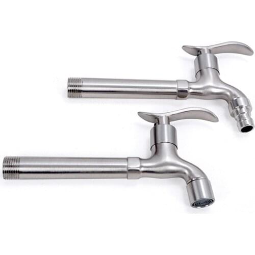 17cm Stainless Steel Lengthen Faucet Wall Mounted Washing Machine Faucet Mop Pool Tap Outdoor Garden Bibcock Single Cold Faucet