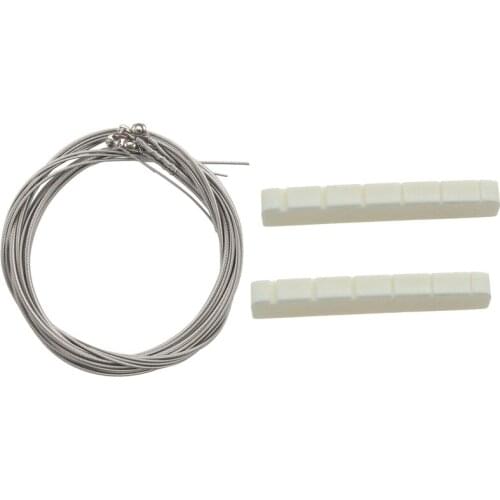 2 Pcs 6 String Electric Bone Nut Cattle Bone Slotted Replacement & 4 Pcs Bass Strings Guitar Accessories