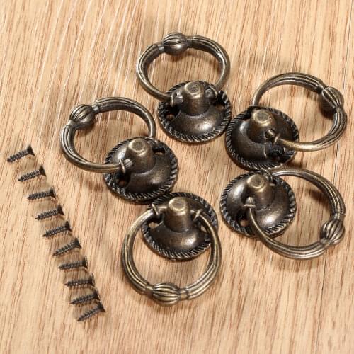 5Pcs Antique Bronze Furniture Knobs &Handles Drawer Wardrobe Cabinet Door Handle Kitchen Cupboard Ring Pulls Handle Knob 37x27mm