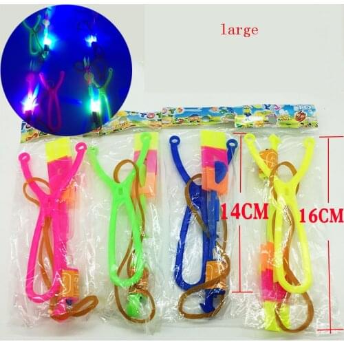 50PCS Wholesale Outdoor fly Sword Toys Blue LED lights up Large Small Parachute Slingshot Fun rubber band launcher Holiday gift
