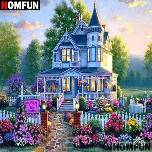 HOMFUN Full Square/Round Drill 5D DIY Diamond Painting "Garden Castle" 3D Embroidery Cross Stitch 5D Home Decor A07666