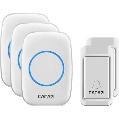 CACAZI Wireless Doorbell Self-powered No batteries Waterproof 120M Remote LED Light Home Cordless Door Bells 38 Chimes White