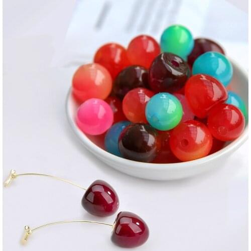 New 50pcs/lot Simulation cherry/rounds color printing resin fashion beads diy jewelry earring/bracelet pendant accessory