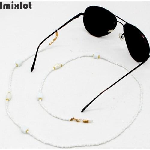 Fashion White Beaded Reading Glasses Chain Sunglasses Eyewears Cord Holder Neck Strap Rope Eyeglass String Lanyard Necklace