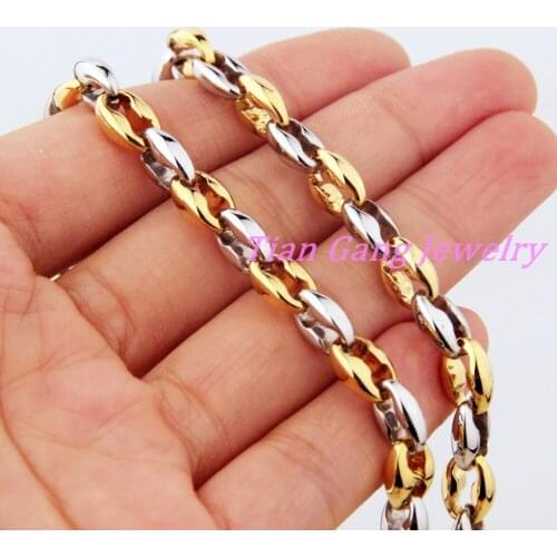 Hot 6.5MM Stainless Steel Hollow Out Coffee Bean Chain Necklace Mens Collar Women Jewelry Silver Color Gold Color Bracelet 7-40"