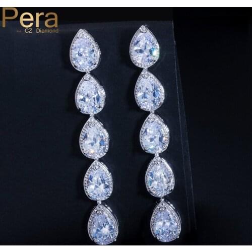 Pera Classic Dangling Silver Color Water Drop Shape Women Party Jewelry For Gift Big Sparkling Long Cubic Zirconia Earrings E323