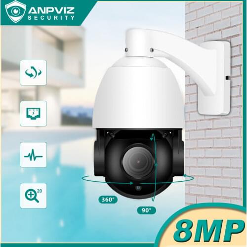 Anpviz 4K 8MP POE PTZ IP Camera 20X Zoom with Audio Outdoor Waterproof CCTV Security Cam IR Distance 50m ONVIF H.265 P2P View