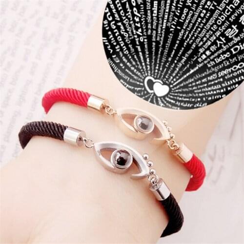 Fashion Women I Love You 100 Language Memory Bracelet Steel Rose Gold Roman Numerals Charm Red Rope Bracelet For Lover Gifts