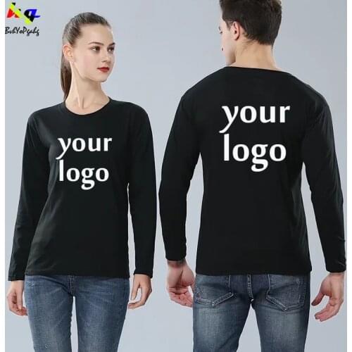 DIY logo team name autumn and winter long-sleeved T-shirt men lycra round neck cotton mens casual T-shirt T-shirt top