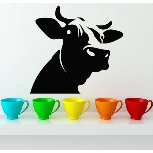 Dairy Cow Head Wall Decal Farm Animals Art Mural Door Window Vinyl Stickers Restaurant Nursery Interior Decor Removable Q196