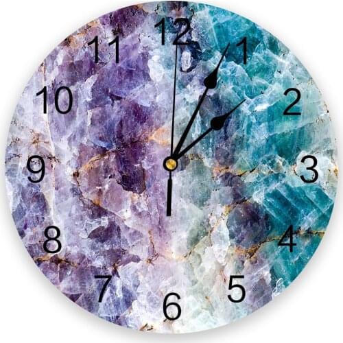 Marble Granite Wood Purple Blue Print Wall Clock Wall Art Silent Non ticking Round Wall Watch for Home Decortaion Best Gift