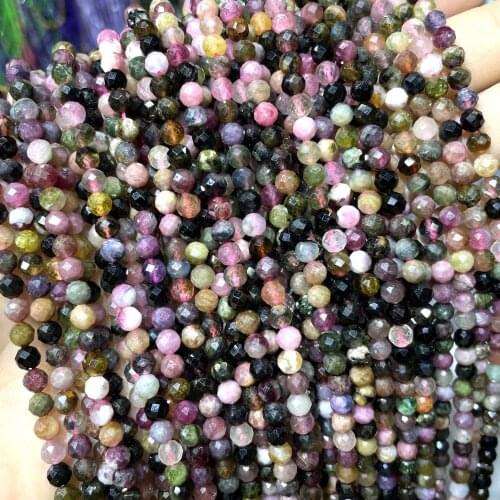 2 3 4mm Natural Faceted Colorful Tourmaline Gem Loose Spacer Stone Beads For Jewelry Making DIY Bracelet Necklace Accessories