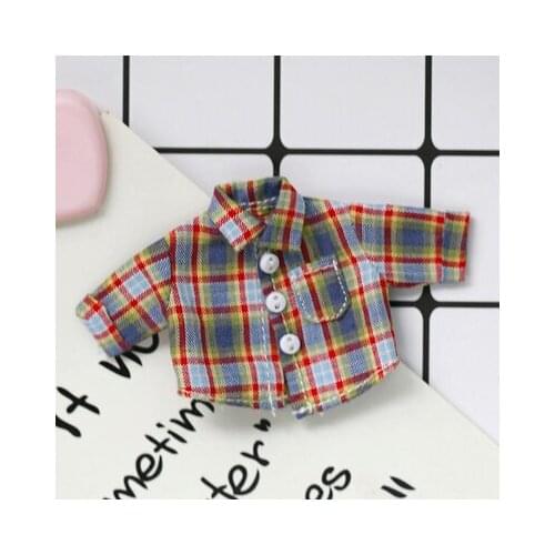 OB11 doll dress size Checked gentlemens shirts long sleeves shirts for men and women with stripes trendy tops such as blue