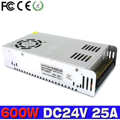 Single output switching power supply 24V 25A 110VAC input LED power supply 600W 220v to 24V transformer 200pcs/lot