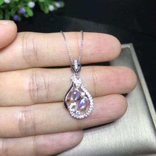 925 Pure silver inlaid with natural blue Moonstone necklace pendant fashion style hundred and odd birthday gift