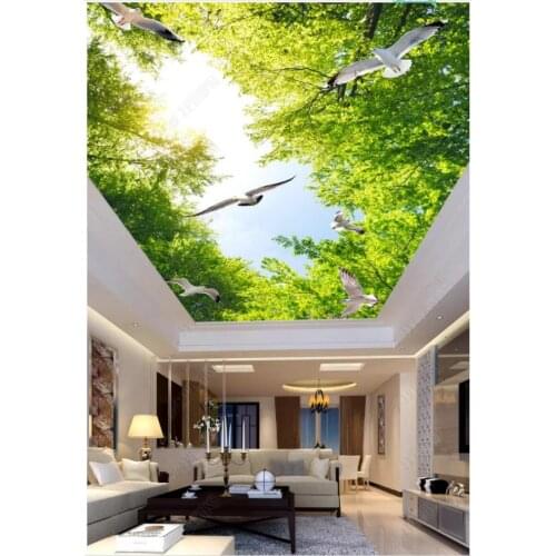 Custom photo wallpaper 3d ceiling wallpaper murals Beautiful blue sky white clouds, green leaves ceiling zenith mural wall paper