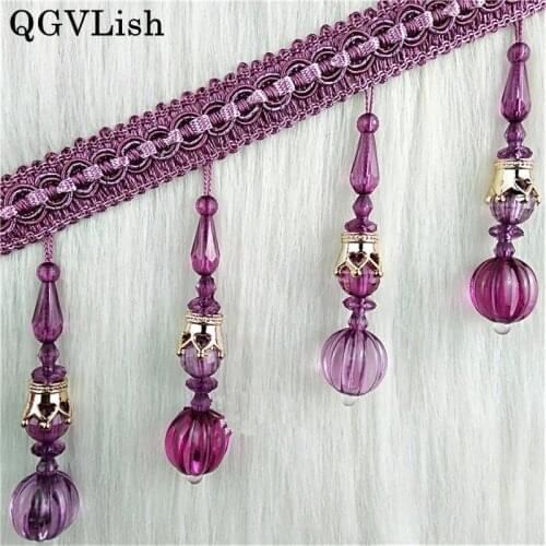 QGVLish 12M Crystal Beads DIY Sewing Sofa Curtain Stage Decorative Lace Trims Ribbon Tassel Fringe Curtain Lace Accessories