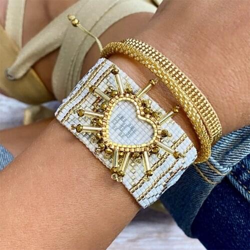 Rttooas Boho Love MIYUKI Bracelet Bijoux Womens Bracelet Jewelry Glass Bead Pulseras Heart Adjustable Wristband Wholesale