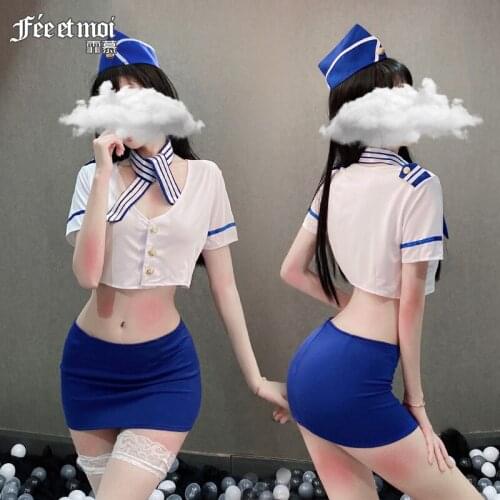 FM Sexy Lingerie Sexy Sailor Female Police Stewardess Uniform Seductive Role Play Suit