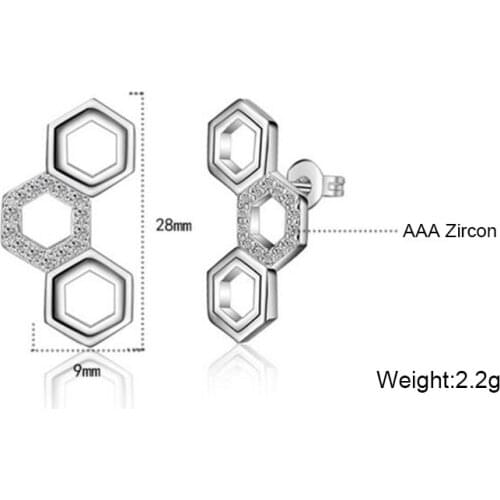 925 Sterling Silver Fashion Individuality Honeybee Honeycomb Shaped Stud Earrings Geometric Zircon Ear Jewelry for Women S-E376