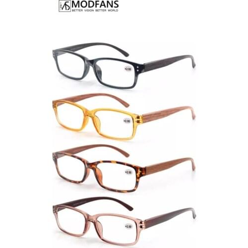 Men Reading Glasses Women Wood Look Frame Presbyopic Clear Glass Square Rectangular Eyeglasses 2021 Diopter With Pouch