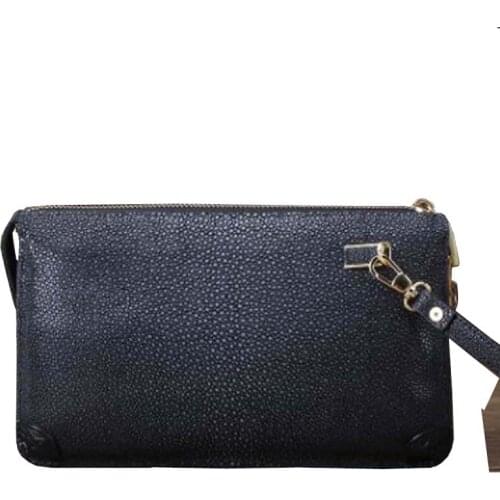 Ourui Pearl fish skin male Hand bag black Genuine leather Clip package male The large capacity handbags Men clutch bag