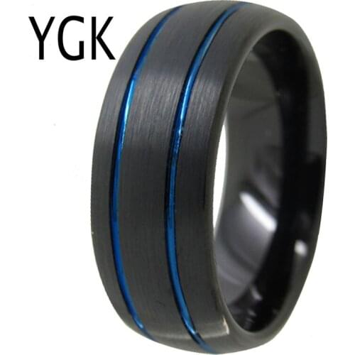 YGK Wedding Jewelry Matte Black With Blue Grooves New Tungsten Rings for Mens Bridegroom Wedding Engagement Anniversary Ring