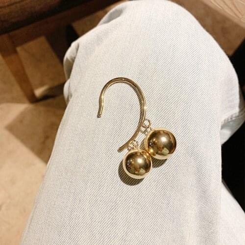 Unique Design Gold Color Round Ball Clip Earrings for Women Girls Minimalist Metallic C Shape Party Earring Jewelry Pendientes