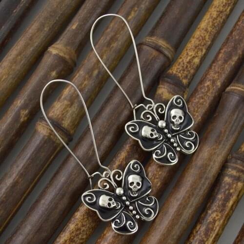 Vintage Punk Butterfly Skeleton Skull Shape Hoop Earrings For Girl Gypsy Turkey color Metal Bee Oorbellen Ethnic Tribal Jewelry