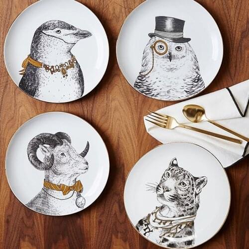 High Grade 8 Inch Royal Noble Animal Series Ceramic Dinner Plate / Wall Deco Plates Cup Coffee Milk Mugs Bone China Tableware