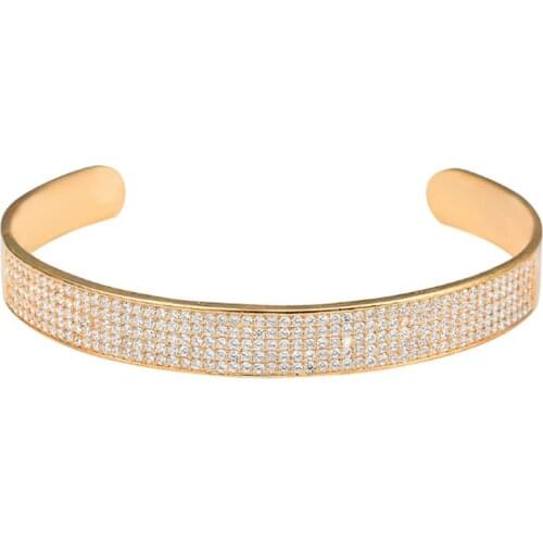 Zlxgirl jewelry full mirco paved womens copper wedding bangles jewelry Gold color zirconia bridal bracelet cuff bangles bijoux