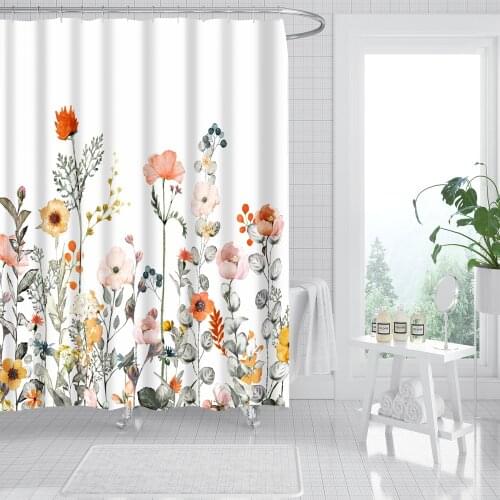 Beautiful Floral Flowers Shower Curtain Polyester Waterproof Curtain Bathtub Waterproof Shower Curtain Home Decoration Curtain
