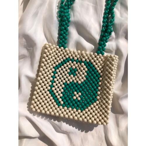 Shemsstore Beaded Shoulder Handle Womens Bag Special Handmade Patterned Design White 19x17x4cm Weight 0.40 Light To Carry High