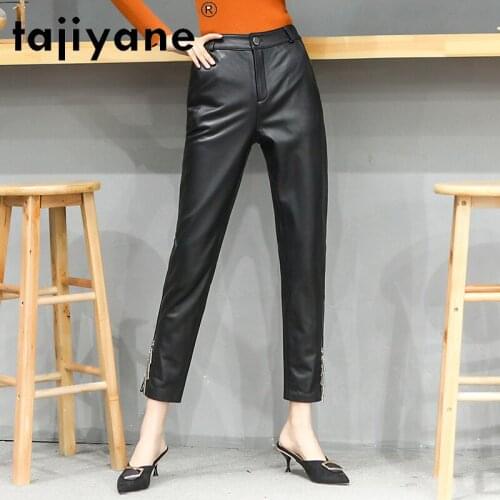 Tajiyane Pants for Women Real Sheepskin Trousers Womens High Waist Pants Woman Pencil Trousers Koren Style Pantalones TN1319