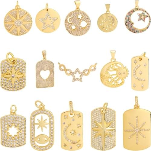 Juya DIY Badge Bracelet Necklace Pendants Supplies Handmade Signet Moon Star Charms For Women Men Fashion Pendant Jewelry Making