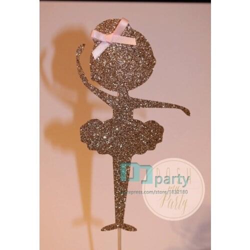 Handmade Gold Ballerina Cupcake Toppers,Glitter Ballet Birthday, Dance Party Decor, Gold ballerina,, Dance party ballet decor