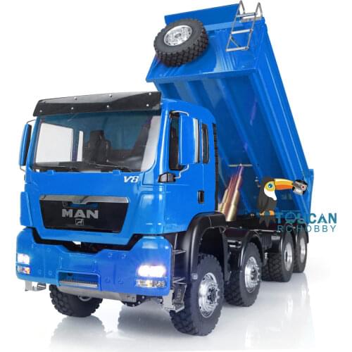1/14 LESU MAN 8*8 RC Dumper Truck Chassis Hydraulic Model Motor Sound Painted Blue THZH0482