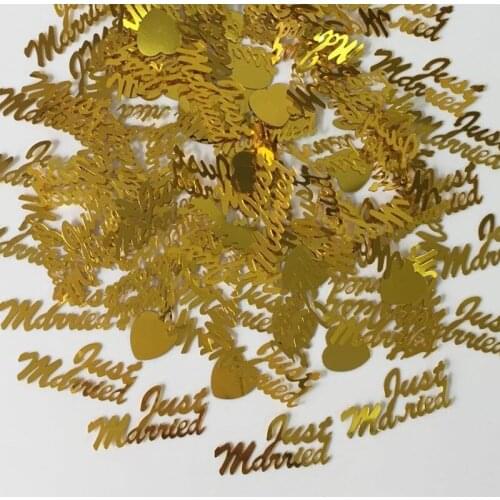 150g Gold Just Married Love Heart Confetti Wedding Party Foil Table Scatters Engagement Married Anniversary Sprinkle Decorations