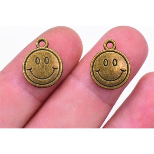 16*13mm 15pcs Antique Bronze Plated Smile Face in Double Sides Charm Pendant For DIY Necklace Bracelet Jewelry Accessories