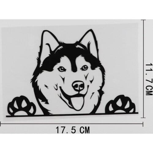 17.5CMX11.7CM Cute Husky Dog Peeking Decal Vinyl Fashion Car Sticker Black/Silver