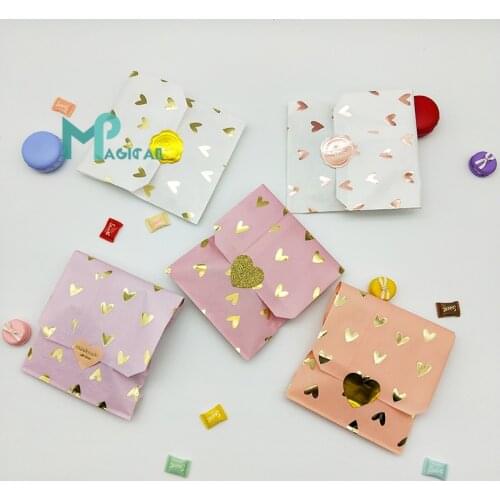 25pcs Wedding Favor Candy Bag Bridal Shower Wedding Birthday Anniversary Foil Heart Gift Paper Bag Snack Packing Party Treat Bag