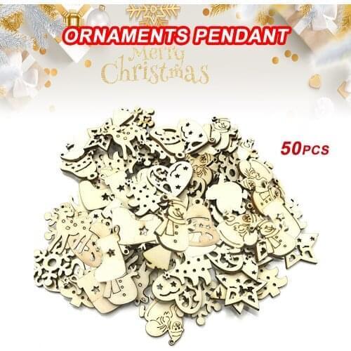 50PCS DIY Natural Wooden Chip Christmas Tree Hanging Ornaments Pendant Kids Gifts Snowman Tree Shape Xmas Decorations Navidad
