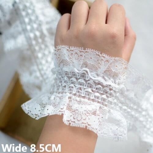 8.5CM Wide White Black Bilateral Stretch Polyester Lace Embroidered Fringe Ribbon Elastic Ruffle Trim Curtain Cloth Sewing Decor