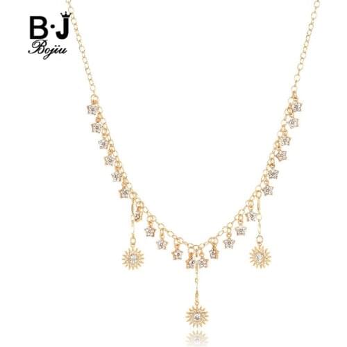 BOJIU New Copper Inlaid Zircon Necklace Women In Pendant Necklaces Gold Link Chain Star Accessories Women Necklace Long NKS189