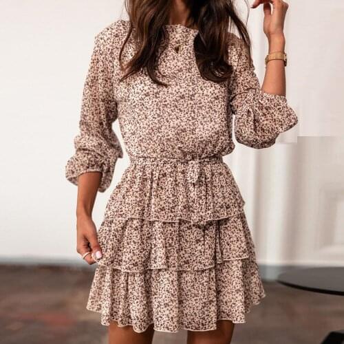 Floral Print Summer Womens Dress White Casual Ruffles Long Sleeve Short Dress Sexy Mini Dress Skirt Suit Holiday Party