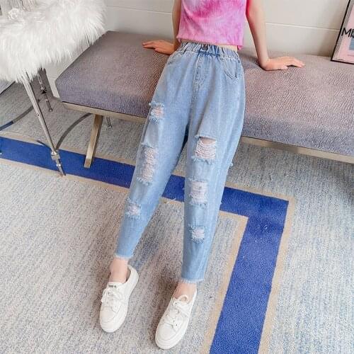 Girls jeans summer new teenage girl hole denim pants kids trousers wholesale