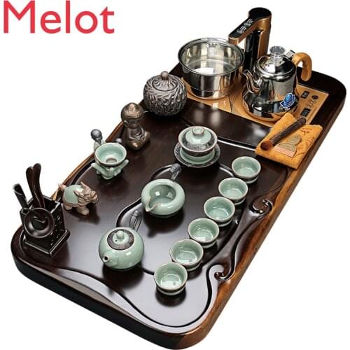 Ebony Solid Wood Tea Tray Set Tea Making Kung Fu Teaware Set Purple Sand Tea Cup Fully Automatic Integrated Tea Table Household