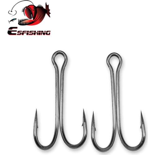 ESFISHING 10pcs Long Shank Double Hook Weedless Fishing hook Duple Hook for Jig Bass Fish Hook fishing tackle For Soft Lure